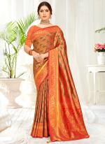 Banarasi Silk Orange Traditional Wear Weaving Saree